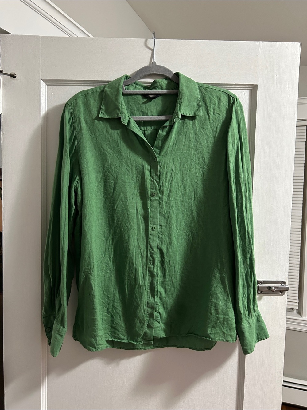 Massimo Dutti Green Linen Button-Down Shirt